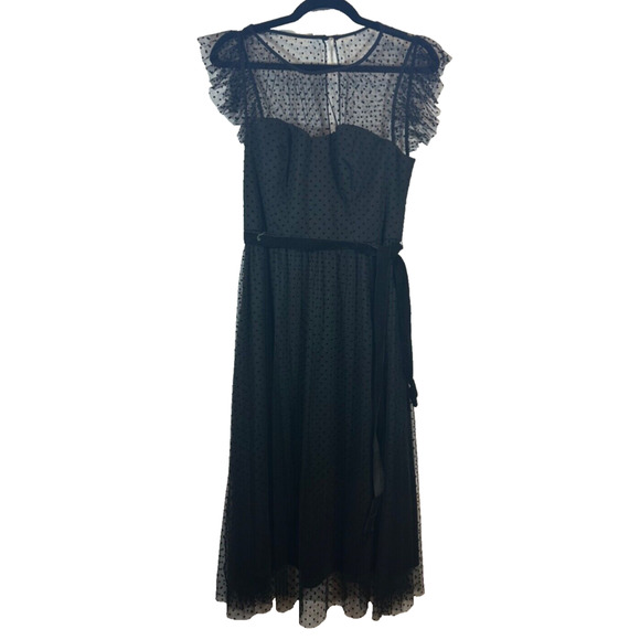 Jason Wu Dress 10 Illusion Mesh Midi Black Polka Dot Classic Party Holiday A1 - Picture 2 of 9